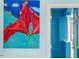 A colorful painting of a red flower adorns the blue walls with unique architectural details at 108 Finnway Ln, Cary, NC 27519
