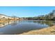 Picturesque pond surrounded by trees and vegetation, offering a tranquil community view at 1109 Frenchurch Way, Apex, NC 27502