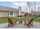 Spacious backyard with a stone firepit area, lawn, and an outdoor seating area at 11228 N Radner Way, Raleigh, NC 27613