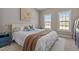 Bright main bedroom featuring a cozy bed and two windows for ample natural light at 121 Starlight Dr, Lillington, NC 27546