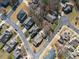 Birds-eye view of neighborhood with well-maintained houses, landscaping and tree-lined streets at 27 Ellen Cir, Clayton, NC 27527