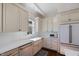 Modern kitchen with a farmhouse sink, white cabinets, and stainless steel appliances at 27 Ellen Cir, Clayton, NC 27527