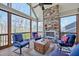 Relaxing screened-in porch featuring a stone fireplace and comfortable seating at 363 Rolling Meadows Ln, Chapel Hill, NC 27517