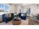 Inviting living room with a comfortable blue sofa, contemporary decor, and ample natural light at 416 Belgian Red Way, Wake Forest, NC 27587