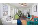 Bright sunroom with ample natural light, plants, and colorful furniture at 4605 Erwin Rd, Durham, NC 27705