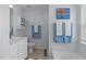 Bathroom with a white vanity and drawers, toilet, and coordinated towels at 5812 Solitude Way, Durham, NC 27713