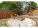 Landscaped backyard fire pit area with Adirondack chairs and a wood pile at 5812 Solitude Way, Durham, NC 27713