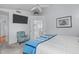 Spacious main bedroom with a ceiling fan and doorway to the main bathroom at 5812 Solitude Way, Durham, NC 27713