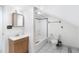 Attic bathroom featuring a sink, toilet, and shower at 805 S 11Th St, Lillington, NC 27546