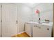 Laundry room includes a washer and dryer with a door to the left and a wire rack above at 912 Homestead Park Dr, Apex, NC 27502