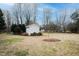 Backyard with a shed, shrubbery and trees, offering a serene outdoor retreat at 104 E Laramie Dr, Mebane, NC 27302