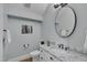 Charming half bath features marble countertop, modern fixtures, and stylish design at 108 Springfield Pl, Hillsborough, NC 27278