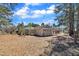 A tan house with a carport and backyard covered in pine needles under a blue sky with white clouds at 1403 Fairground Road Rd, Dunn, NC 28334