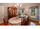 Traditional dining room with hardwood floors, crown molding, chandelier, and a large china cabinet at 2006 Chedington Dr, Apex, NC 27502