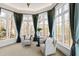 Bright sun room with bay windows and comfortable seating at 303 Laurel Hill Road, Chapel Hill, NC 27514