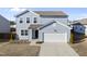 Charming two-story home features light blue siding, a two-car garage, and a well-manicured lawn at 3517 Strawberry Patch Row, Raleigh, NC 27604