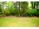 Backyard features a grass lawn, mature trees, and wooden planting beds at 3614 Kilgo Dr, Durham, NC 27705