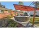 Backyard patio featuring comfortable seating, umbrella, and landscaping, perfect for relaxing or entertaining at 3719 Hermine St, Durham, NC 27705