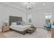 Bright main bedroom with a tray ceiling, a large bed, and windows offering plenty of natural light at 4508 Chandler Creek Pl, Apex, NC 27539