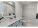 Bathroom with sink vanity, mirror, shower, tub and toilet at 5401 Green Feather Ln, Raleigh, NC 27604