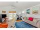 Bright living room with home fitness equipment and a door that leads to a balcony at 705 Hinsdale St, Raleigh, NC 27605