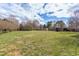 Vast backyard featuring well-maintained grass, mature trees, and a playground set, perfect for Gathering enjoyment at 9041 Chelsea Dr, Raleigh, NC 27603