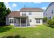 Backyard featuring a covered patio, a screened porch, and a well-maintained lawn at 2017 Ollivander Dr, Cary, NC 27519