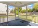Cozy screened porch with neutral carpet, white posts, and views of the backyard at 2017 Ollivander Dr, Cary, NC 27519