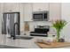 Close-up view of kitchen featuring white countertops, stainless steel appliances, subway tile backsplash, and decorative accents at 237 Daniel Ridge Rd, Wendell, NC 27591