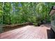 Spacious wooden backyard deck offering an immersive outdoor experience surrounded by lush trees at 260 Culbreth Rd, Chapel Hill, NC 27516