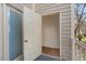 View of wood deck with entrance to storage closet at 3213 Coachmans Way, Durham, NC 27705