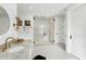 Bright bathroom with marble countertops, a glass-enclosed shower, and elegant fixtures at 330 Tenney Circle, Chapel Hill, NC 27514