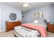 Bedroom featuring comfy bed, side tables, a round mirror, and light blue walls at 642 Thistle Dr, Burlington, NC 27217