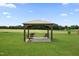 Landscaped backyard features gazebo with seating overlooking the field at 6804 Arlington Oaks Trl, Raleigh, NC 27603