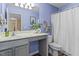 Bathroom featuring blue walls, modern vanity, and coordinated fixtures, offering a cozy and stylish space at 80 Ingle View Ct, Burlington, NC 27215