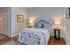 Cozy bedroom with hardwood floors, lamps, and a floral-patterned bedspread at 105 Wicklow Pl, Chapel Hill, NC 27517