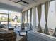 Inviting screened porch with wicker furniture, privacy curtains, and a stylish area rug at 106 Ivory Ln, Raleigh, NC 27610