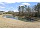 Picturesque pond surrounded by mature trees, offering a serene and natural setting within the community at 1135 Rosepine Dr, Cary, NC 27519