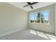 Sunny bedroom with plush carpeting, a modern ceiling fan, and a large window with a view at 1403 Antioch Church Rd, Timberlake, NC 27583