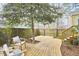 Inviting backyard featuring a wooden deck, lush greenery, and comfortable seating area at 2618 Elgin St, Durham, NC 27704