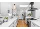 Modern kitchen featuring sleek white cabinetry, stainless steel appliances, and eye-catching geometric backsplash at 330 Wesley Dr, Chapel Hill, NC 27516