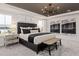 Serene main bedroom showcasing neutral colors, soft lighting, and a decorative tray ceiling for a calming ambiance at 517 Providence Springs Ln, Fuquay Varina, NC 27526