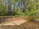 Wooden back deck with railing overlooking the lush backyard at 5945 Four Townes Ln, Raleigh, NC 27616
