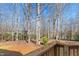 Wooded backyard with bare trees seen from the deck of the house at 613 Hamecon Place, Cedar Grove, NC 27231