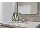 Bathroom vanity with granite countertop, sink and decorative plant in a vase at 838 Waring St, Durham, NC 27704