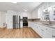 Stylish kitchen with stainless steel appliances, white cabinets, and backyard view at 8604 N Roxboro St, Bahama, NC 27503