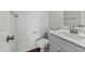 Updated bathroom featuring new fixtures and luxury vinyl plank flooring at 101 Wimbledon Ct, Clayton, NC 27520