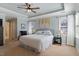 Serene main bedroom with a tray ceiling, soft blue walls, and large windows for natural light at 11342 Oakcroft Dr, Raleigh, NC 27614