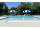 A large in-ground swimming pool with blue and white umbrellas and outdoor seating, perfect for relaxing poolside at 123 Pretty Run Branch Ln, Wendell, NC 27591
