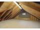 Spacious attic with exposed wood beams, flooring, and a window for natural light, offering potential for storage or conversion at 2005 Glenwood Ave, Raleigh, NC 27608